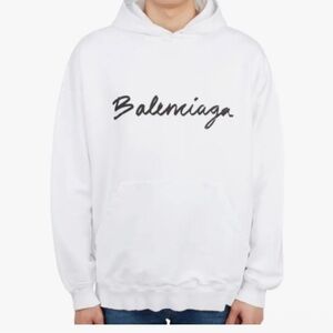 NWT Balenciaga white distressed hoodie with script logo retail $950